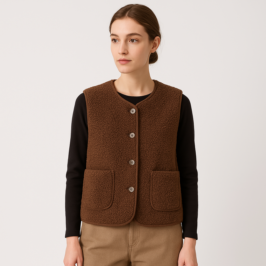 Perpetua Shearling-Look Button Vest, styled view