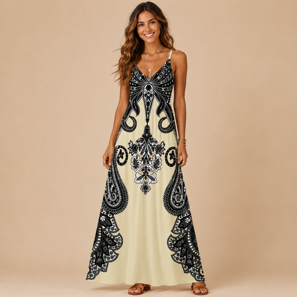 Perrine Maxi Dress Paisley-Print V-Neck Strap