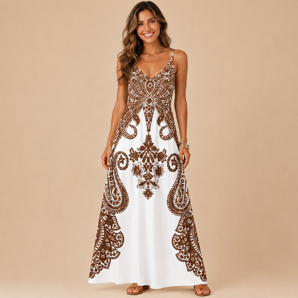 Perrine Maxi Dress Paisley-Print V-Neck Strap