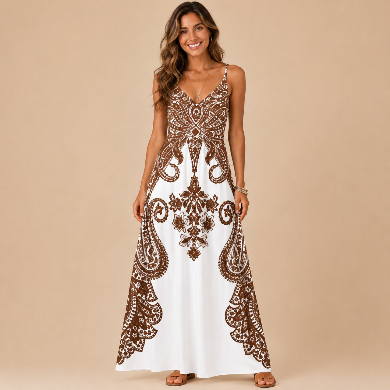 Perrine Maxi Dress Paisley-Print V-Neck Strap