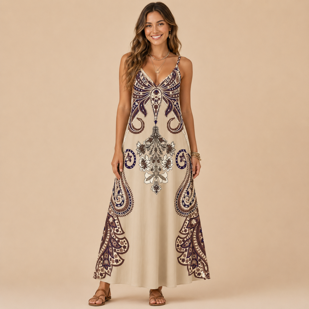 Perrine Maxi Dress Paisley-Print V-Neck Strap