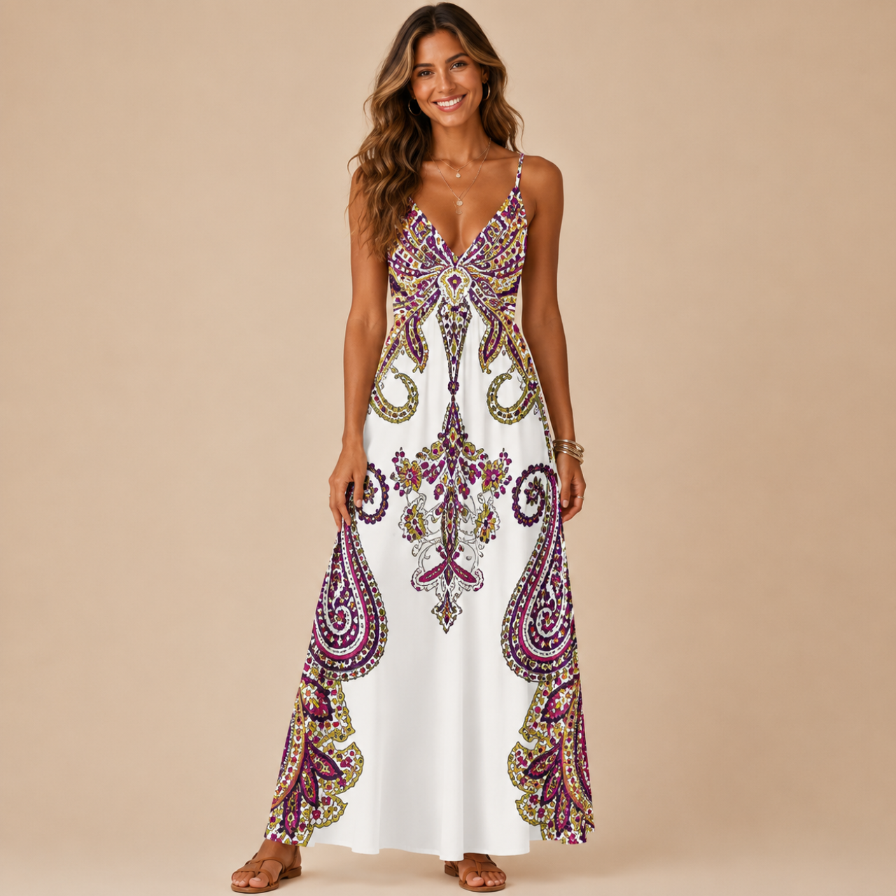 Perrine Maxi Dress Paisley-Print V-Neck Strap