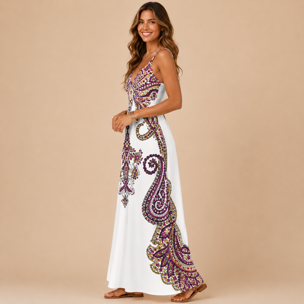 Perrine Maxi Dress Paisley-Print V-Neck Strap
