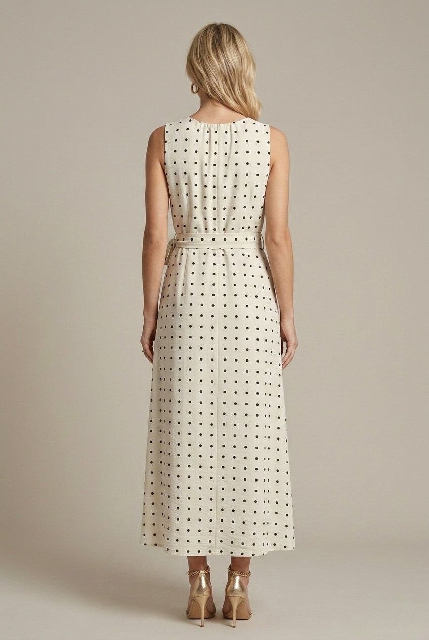 Perrine wrap polka-dot belted midi dress, back view