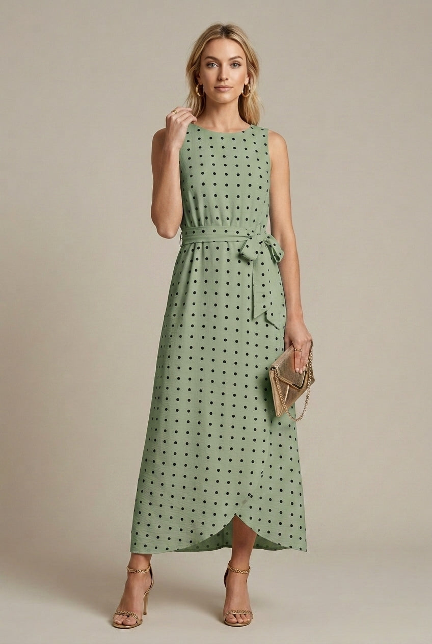 Perrine wrap polka-dot belted midi dress, Green
