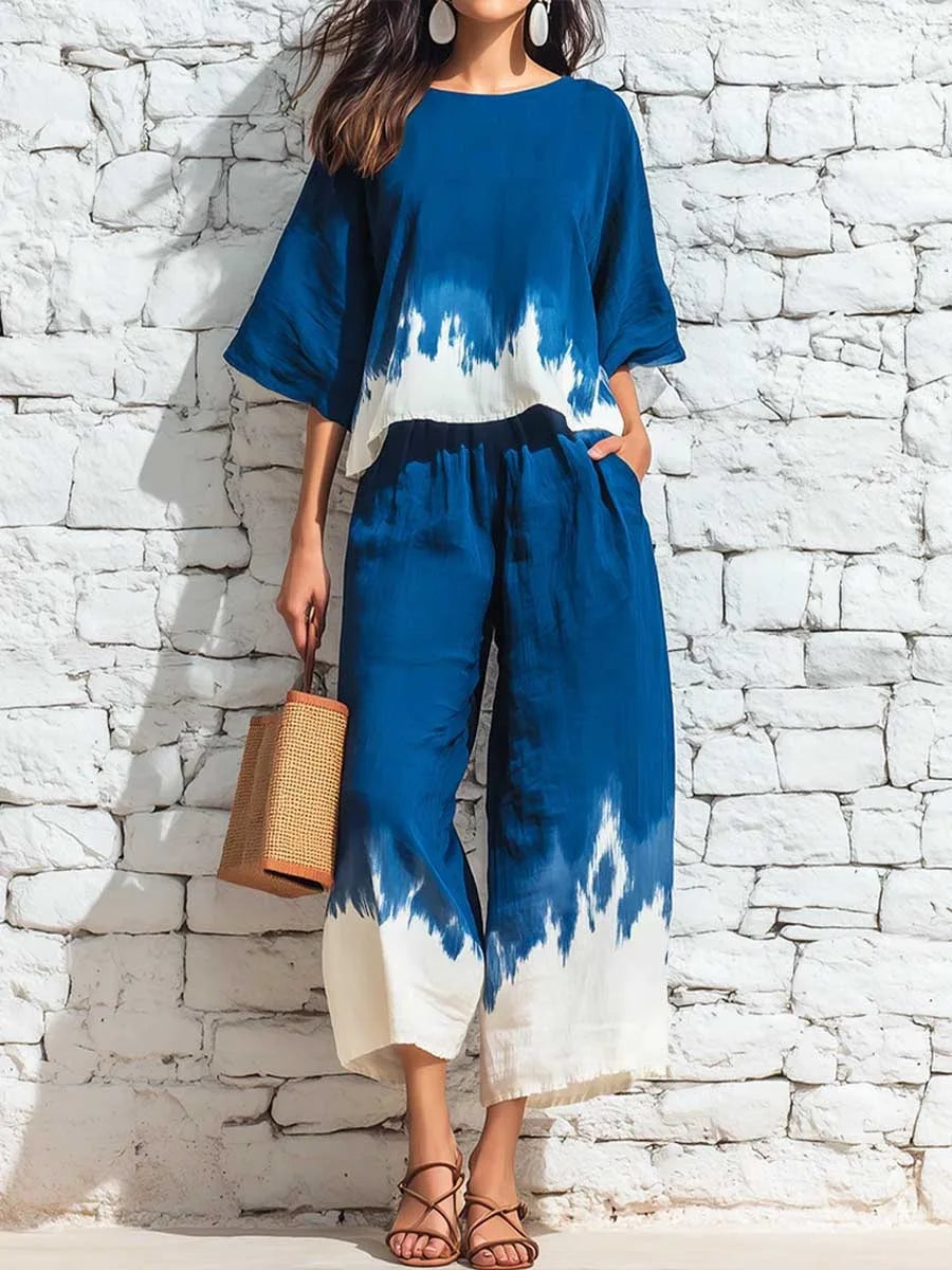Petronella printed blouse and pants set, view 1