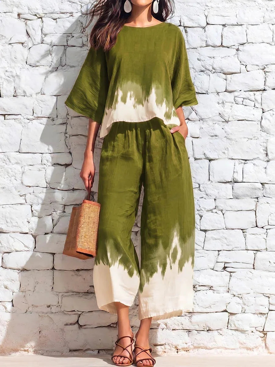 Petronella printed blouse and pants set, view 3