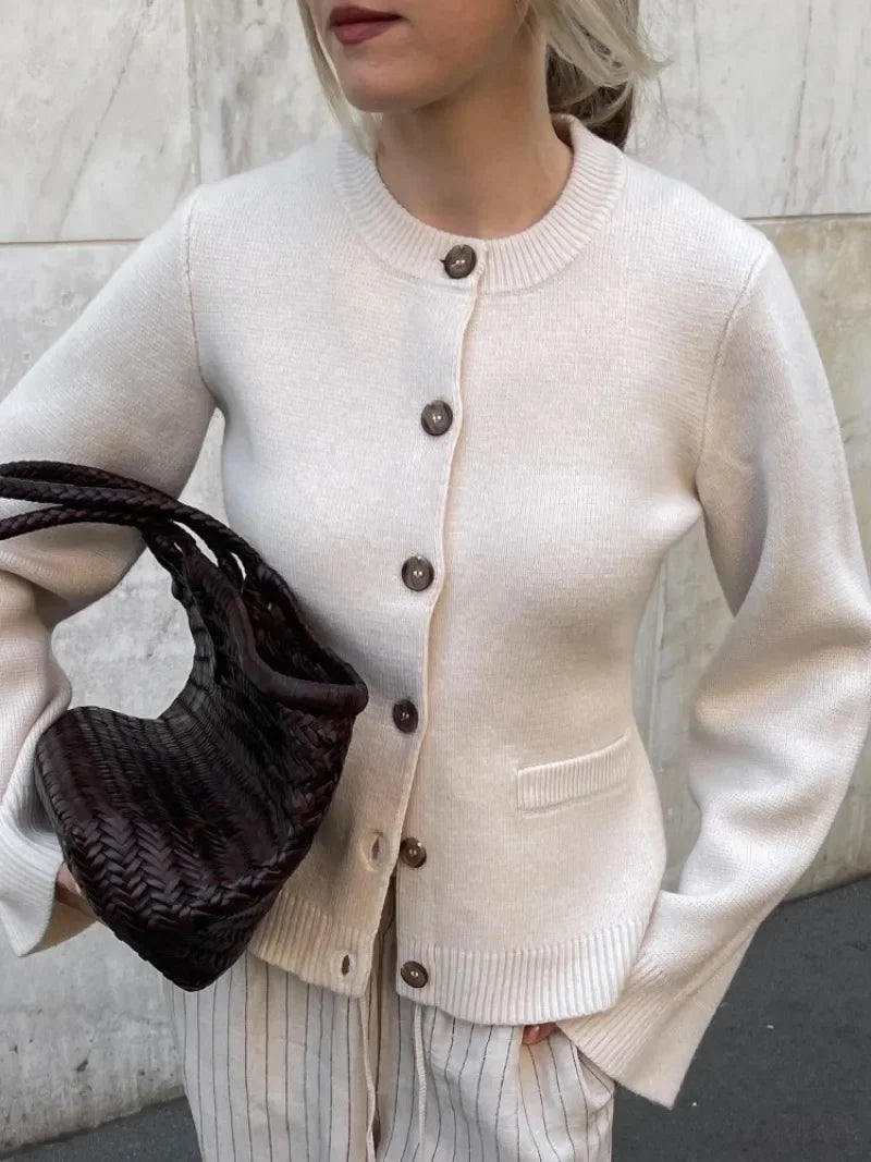 Philippa Button Placket Crew Neck Sweater, detail view