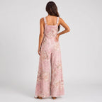 Pink floral relaxed fit jumpsuit back view with wide leg silhouette BELLA HUDSON