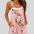 Close-up of pink floral relaxed fit jumpsuit with front pocket detail BELLA HUDSON