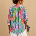 Posy Abstract Print Button Blouse - Pink Back View - Designed by Bella Hudson

