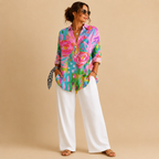 Posy Abstract Print Button Blouse - Pink Full View - Designed by Bella Hudson
