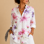 Posy Abstract Print Button Blouse - White Front View - Designed by Bella Hudson
