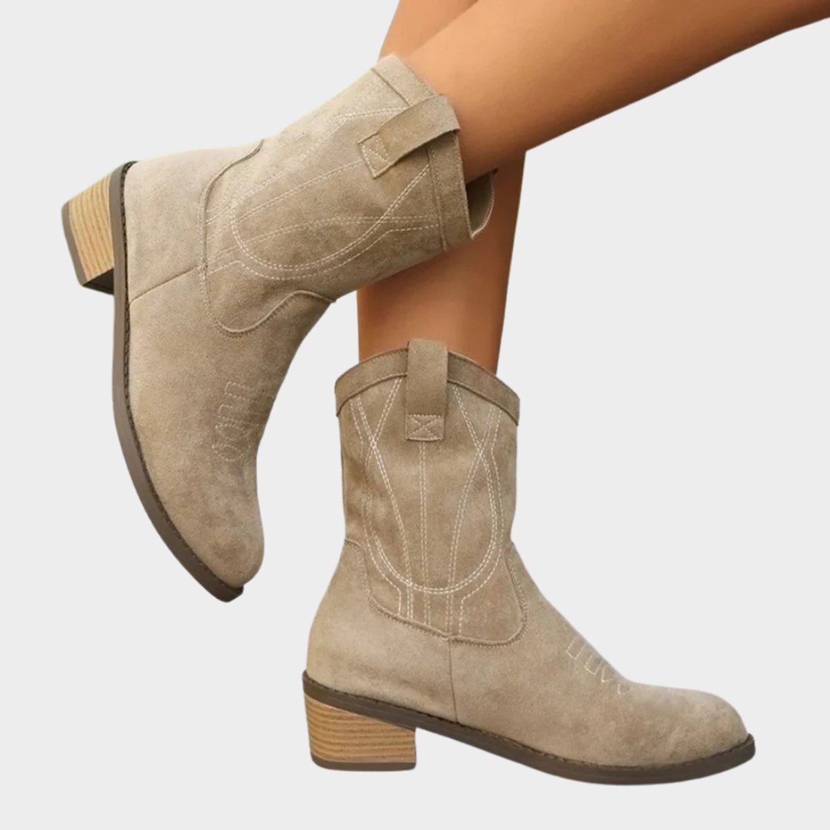 Presley faux suede western embroidered mid-calf boots, Gray