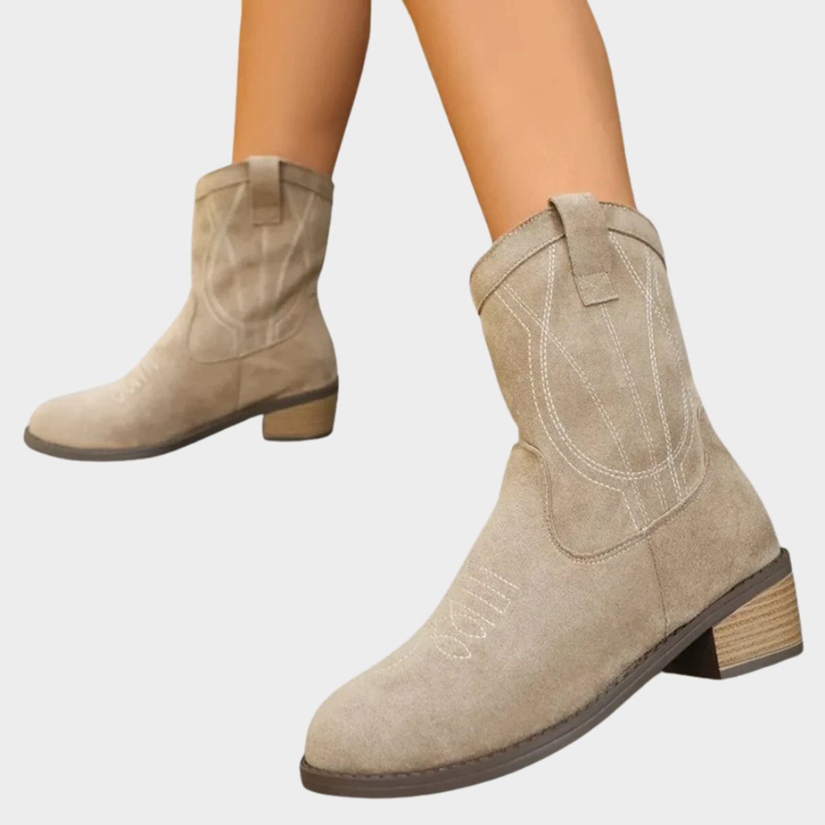 Presley faux suede western embroidered mid-calf boots, sole view