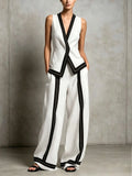 Priscilla V-neck vest and wide leg trouser set, view 1