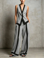 Priscilla V-neck vest and wide leg trouser set, view 2