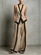 Priscilla V-neck vest and wide leg trouser set, view 6