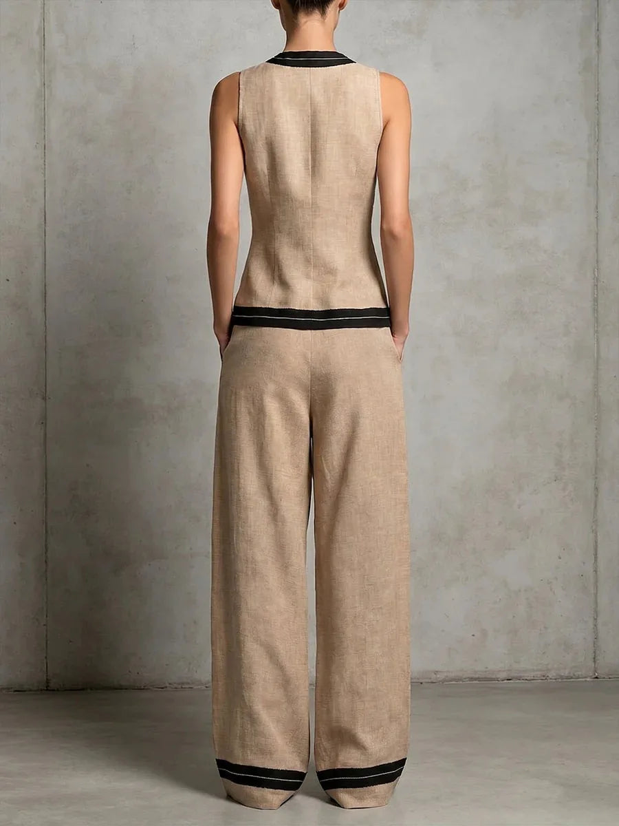 Priscilla V-neck vest and wide leg trouser set, view 7