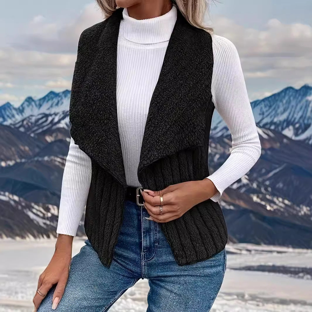 Priya Open-Collar Fleece Vest, back view