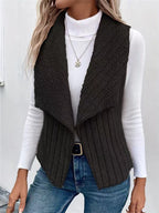 Priya Open-Collar Fleece Vest, Black