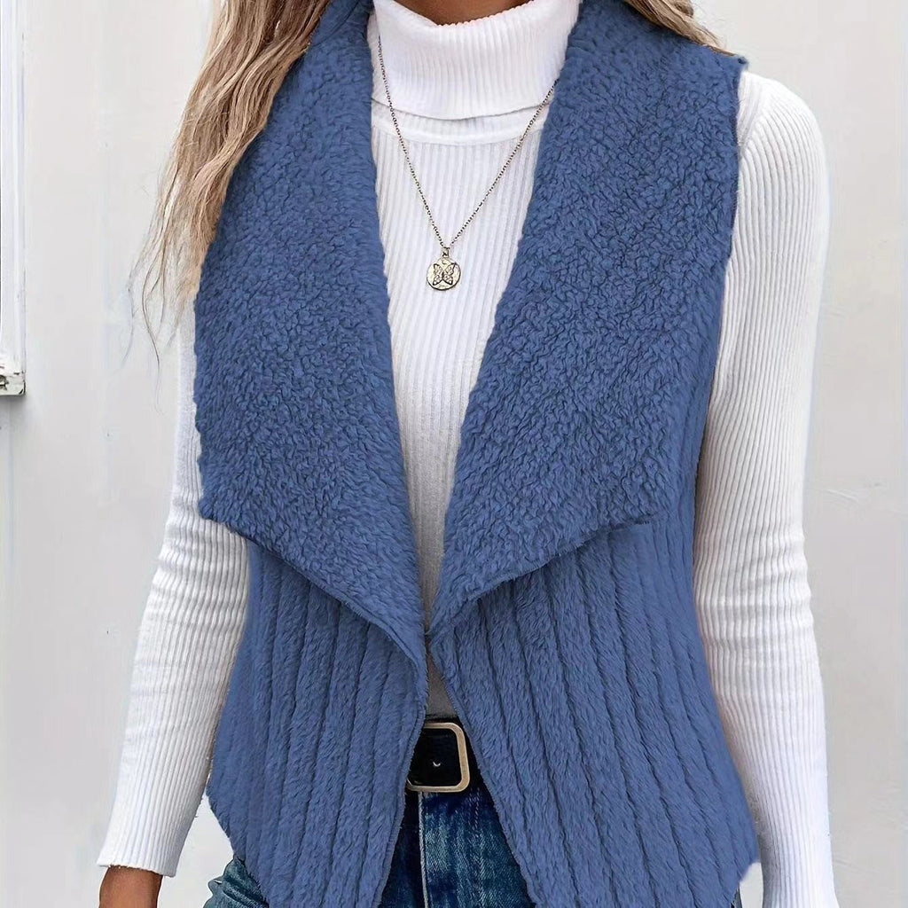 Priya Open-Collar Fleece Vest, Blue