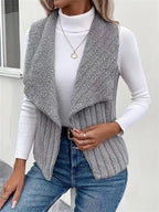 Priya Open-Collar Fleece Vest, Gray