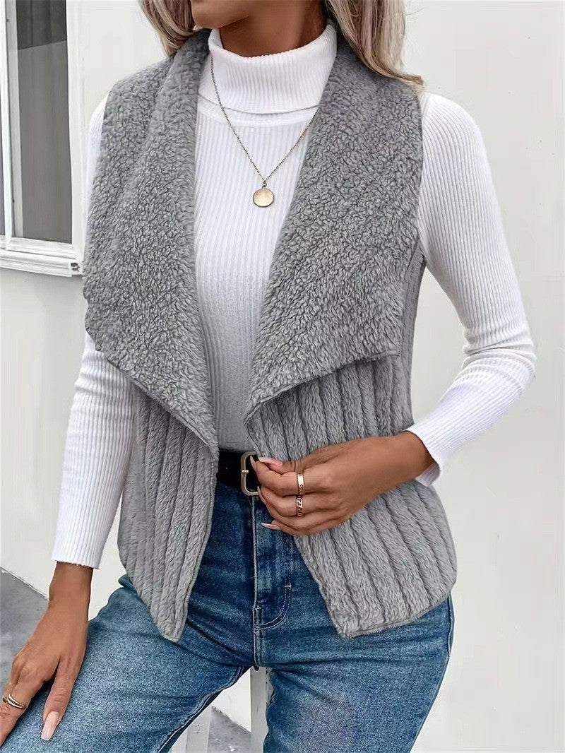 Priya Open-Collar Fleece Vest, Gray