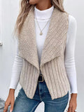 Priya Open-Collar Fleece Vest, Khaki
