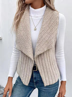Priya Open-Collar Fleece Vest, Khaki