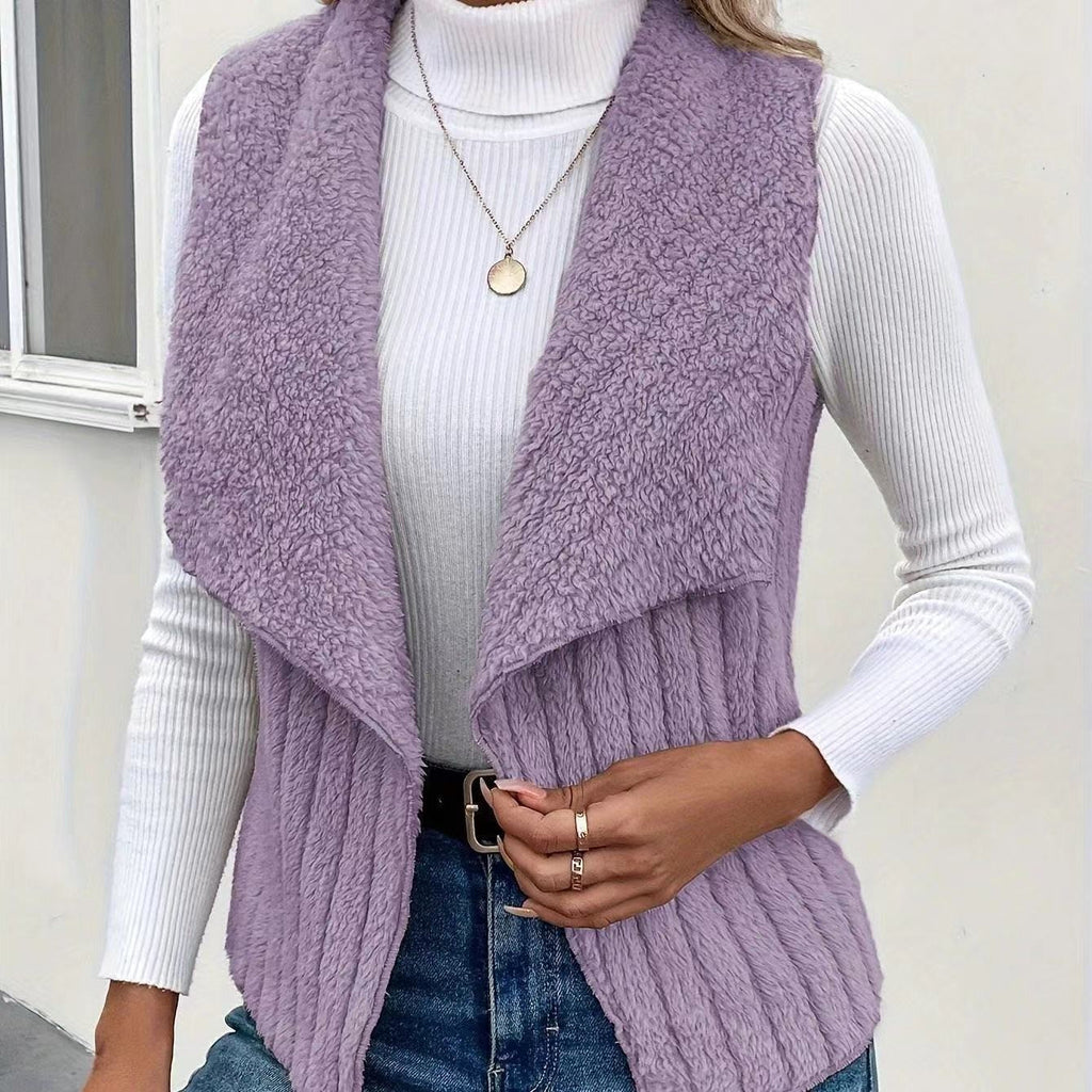 Priya Open-Collar Fleece Vest, Purple
