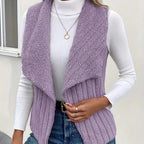 Priya Open-Collar Fleece Vest, Purple