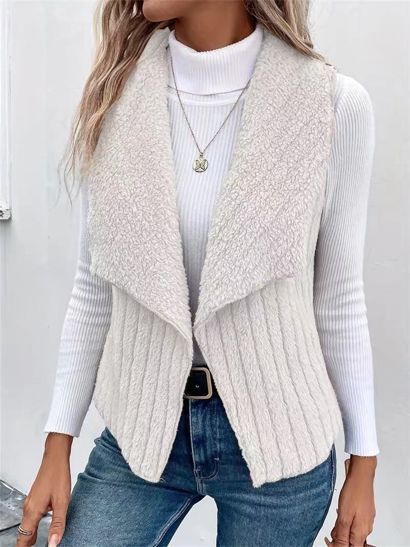 Priya Open-Collar Fleece Vest, White