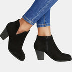 Rosalind faux suede block-heel side-zip ankle boots, back view