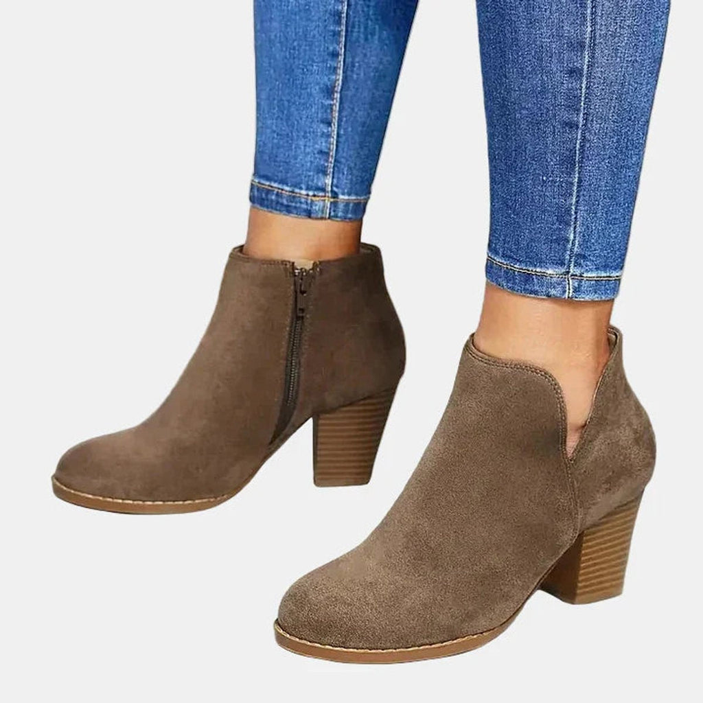 Rosalind faux suede block-heel side-zip ankle boots, Beige