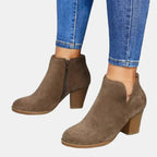 Rosalind faux suede block-heel side-zip ankle boots, Beige