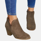Rosalind faux suede block-heel side-zip ankle boots, detail view