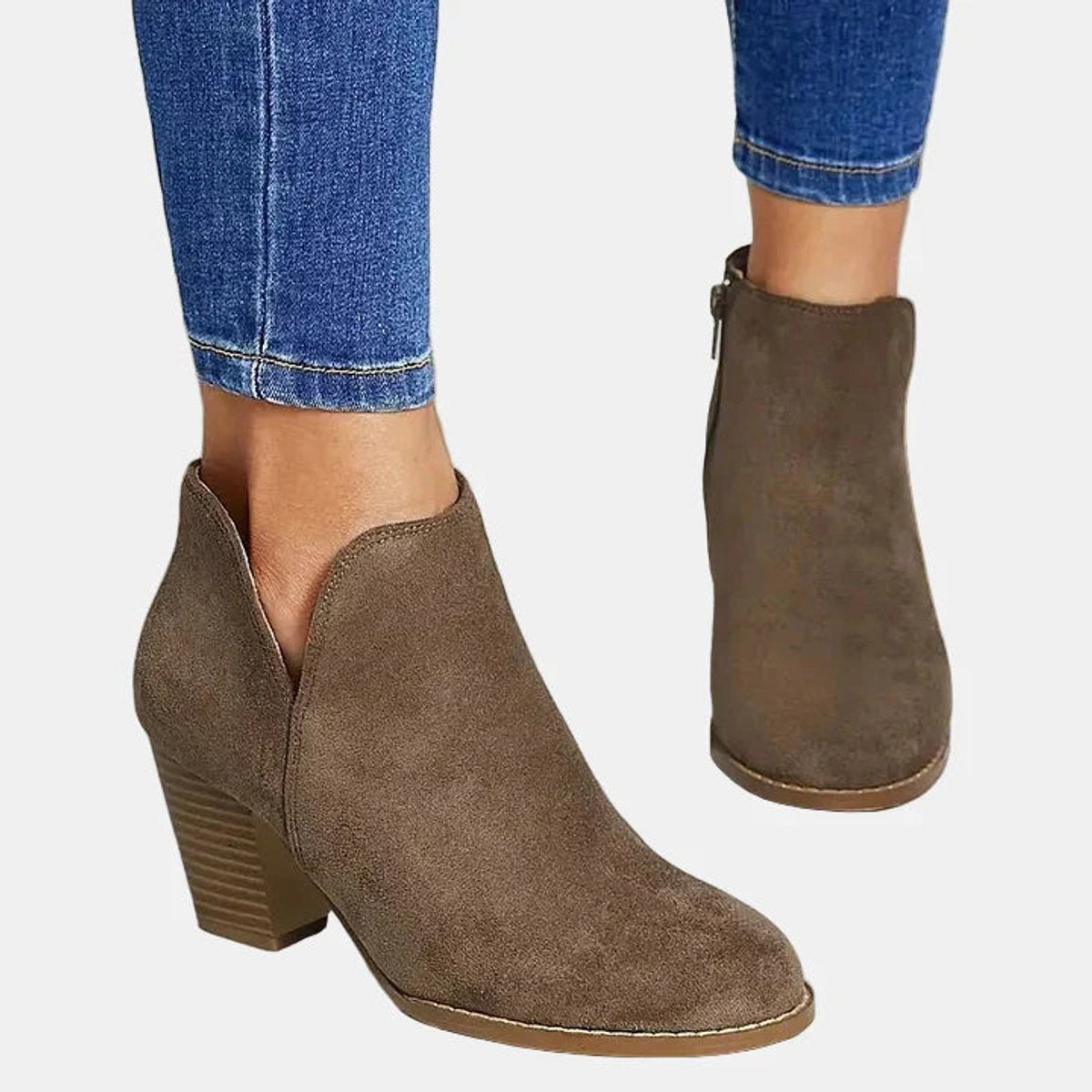 Rosalind faux suede block-heel side-zip ankle boots, detail view