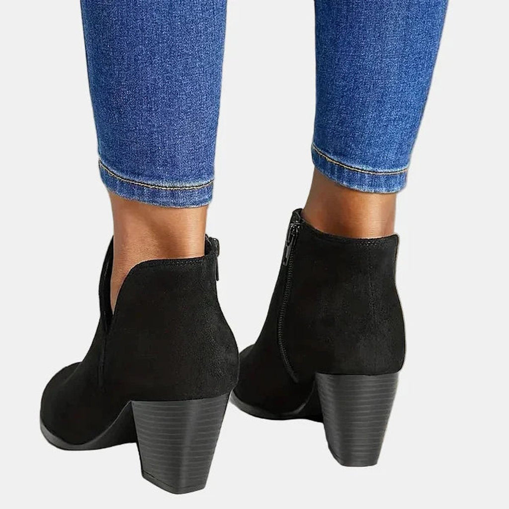 Rosalind faux suede block-heel side-zip ankle boots, group view