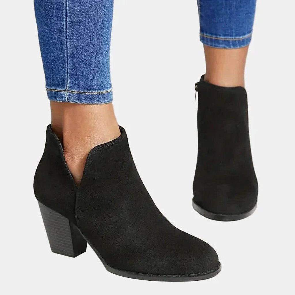 Rosalind faux suede block-heel side-zip ankle boots, lifestyle view