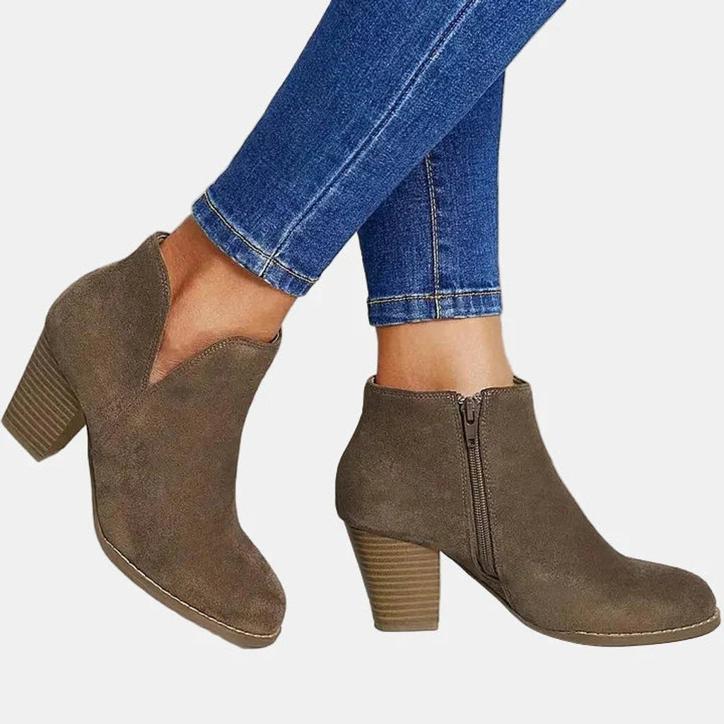 Rosalind faux suede block-heel side-zip ankle boots, side view
