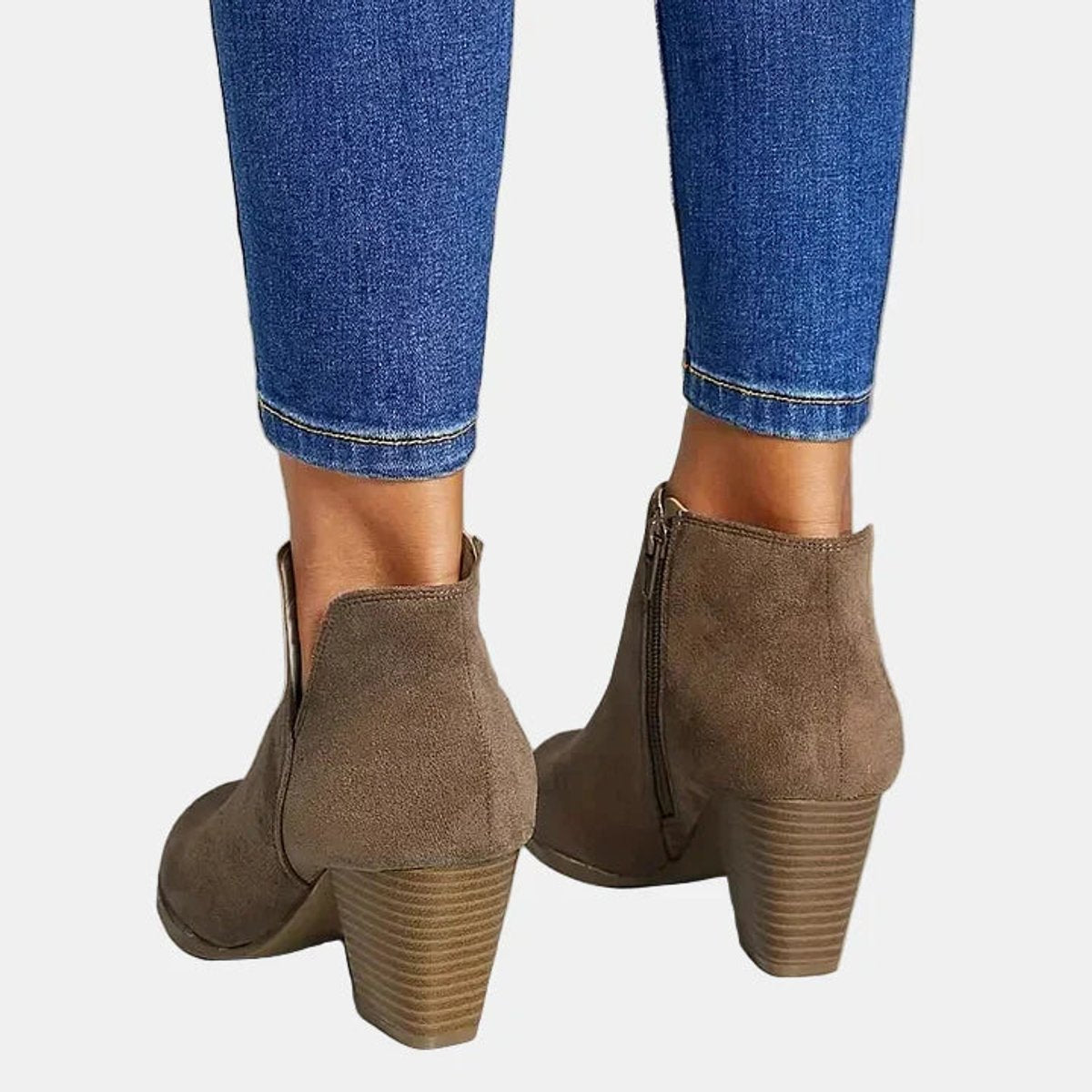 Rosalind faux suede block-heel side-zip ankle boots, sole view