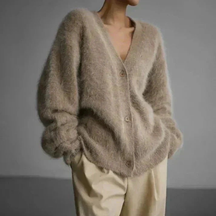 Rosalind Soft V-Neck Cardigan, Beige