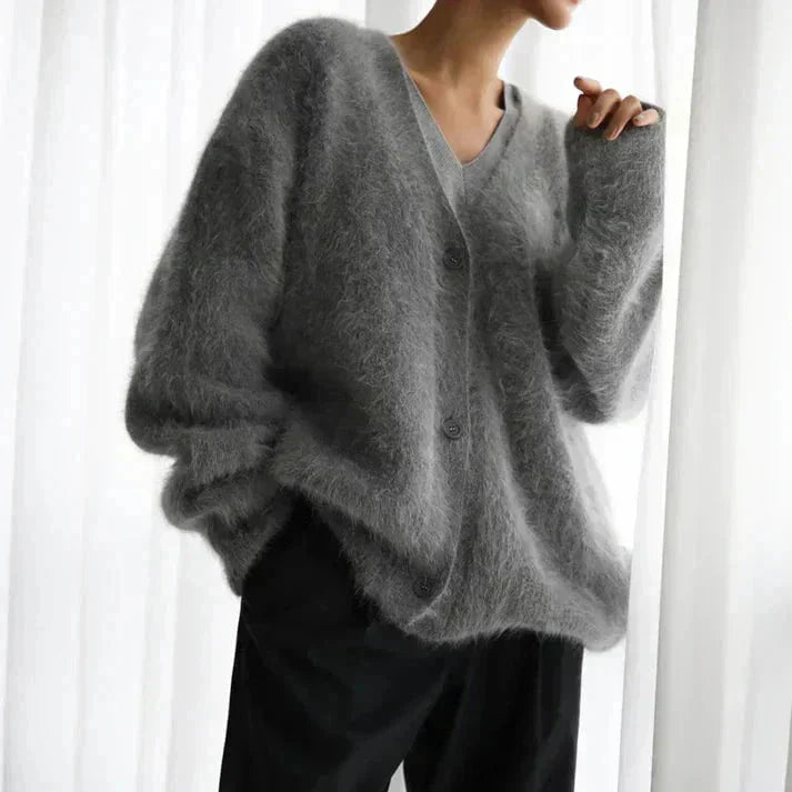 Rosalind Soft V-Neck Cardigan, Dark Gray