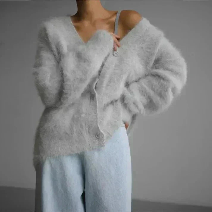 Rosalind Soft V-Neck Cardigan, Light Gray
