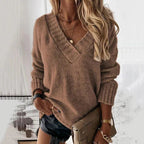 Rosalinde Cozy V-Neck Sweater, Brown
