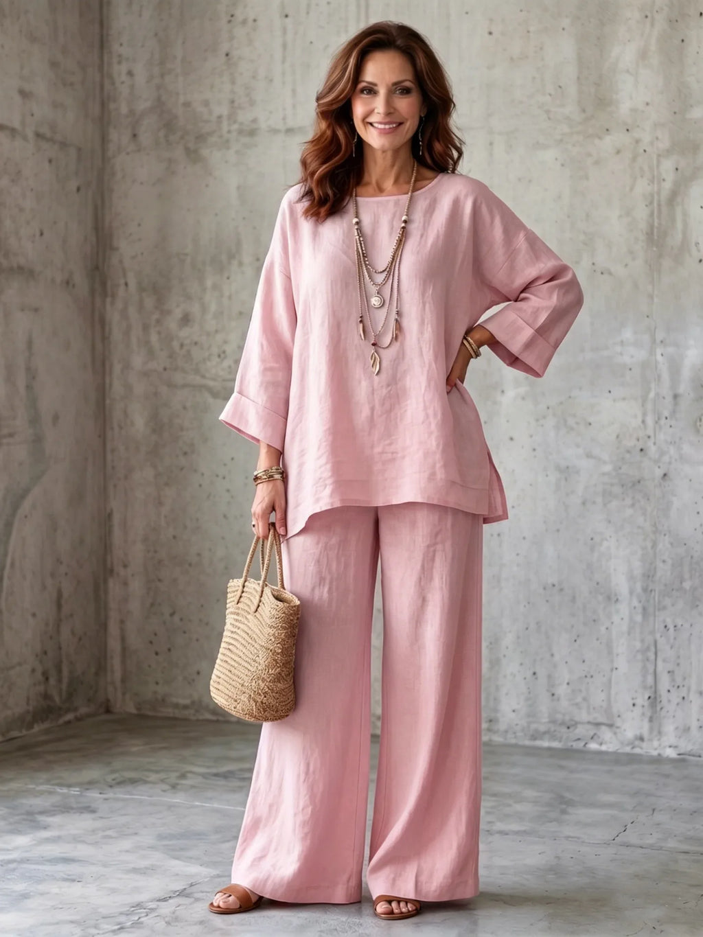Rosamund round-neck top and wide leg trouser set, view 1