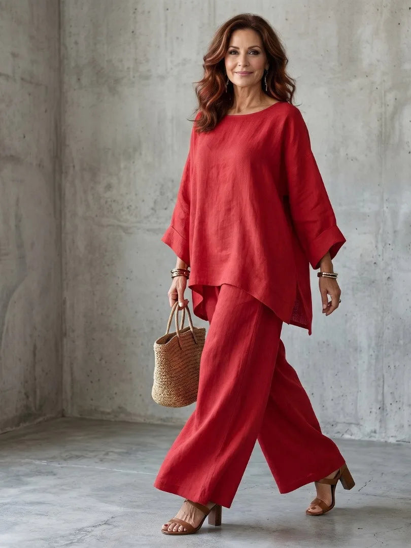 Rosamund round-neck top and wide leg trouser set, view 10