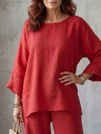 Rosamund round-neck top and wide leg trouser set, view 11
