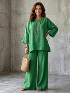 Rosamund round-neck top and wide leg trouser set, view 2
